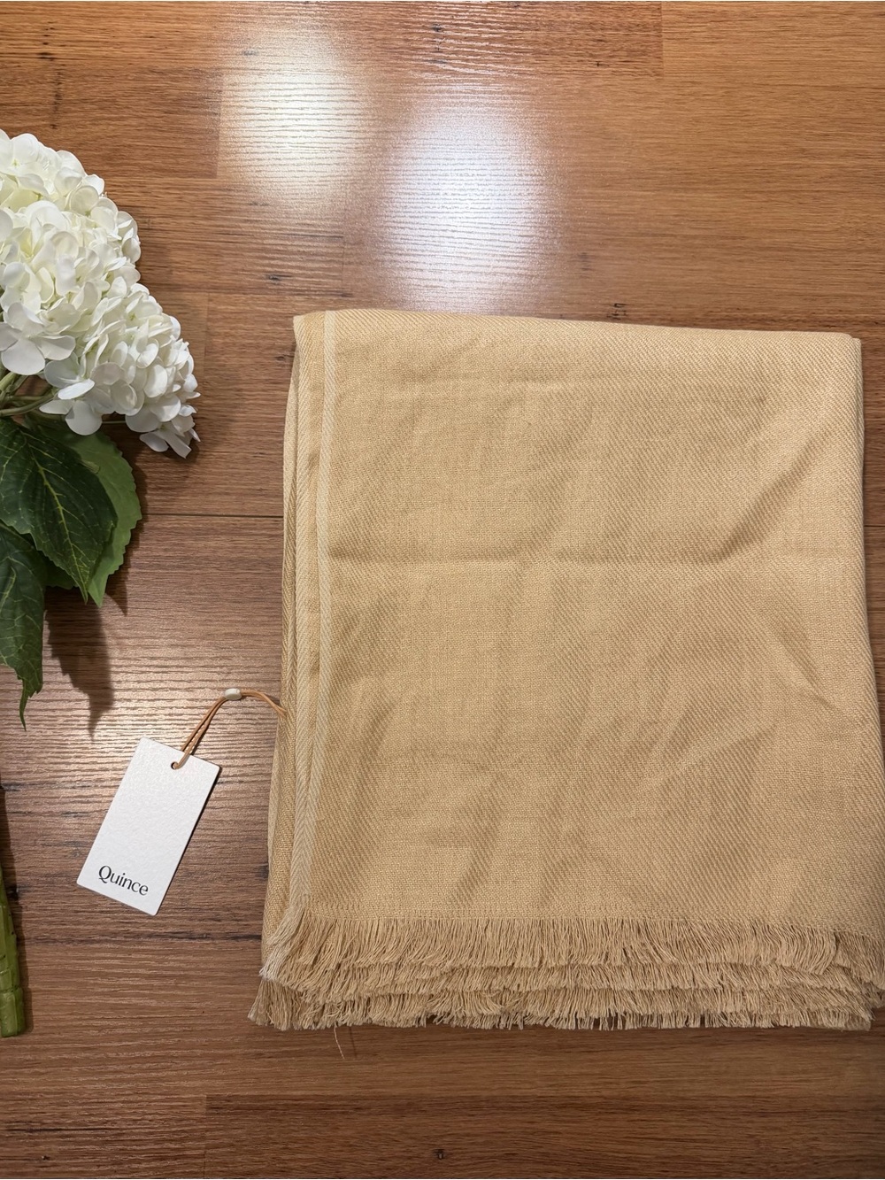 Quince 100% Linen Tan Fringe Throw Blanket - Soft Neutral Throw
